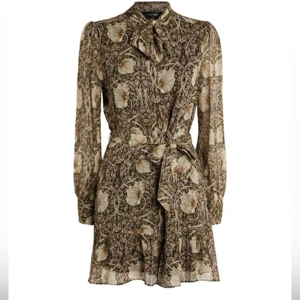 Morris & Co x Paige Floral Silk Vittoria Mini Dress Sz S Necktie Boho Edwardian